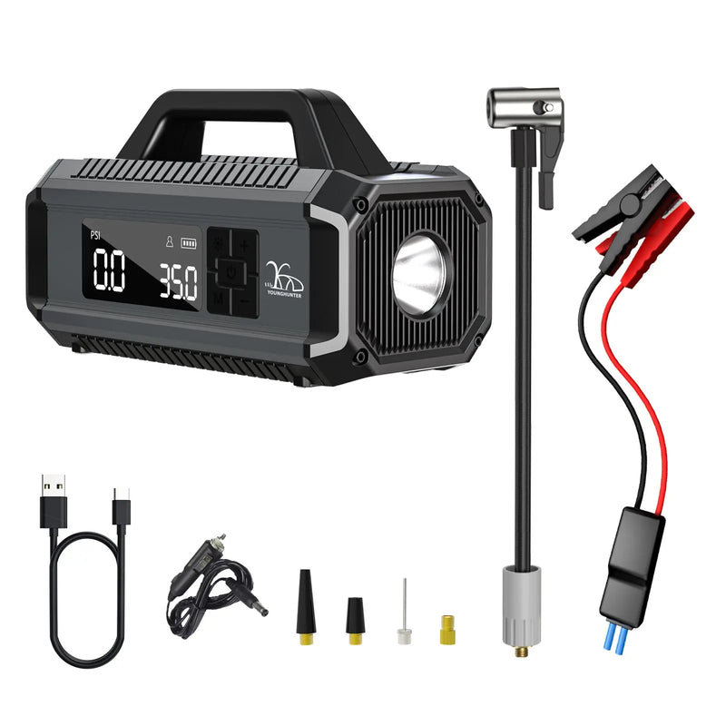 Cargue la imagen en el visor de la galería, An image of a   10 in 1 Multi Function Digital Car Emergency Battery Jump Starter With 10000 mAh Electric Tyre Air Inflator Pump For Cars