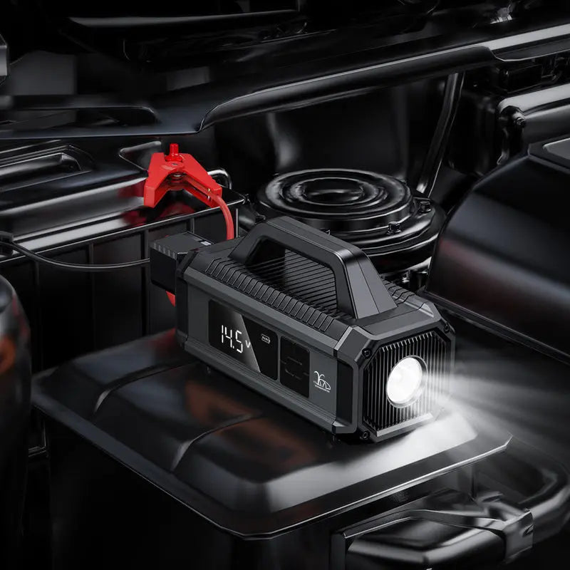 Cargue la imagen en el visor de la galería, An image of a   10 in 1 Multi Function Digital Car Emergency Battery Jump Starter With 10000 mAh Electric Tyre Air Inflator Pump For Cars