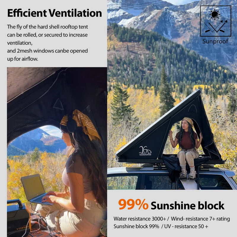 تحميل الصورة إلى عارض المعرض، An image of a   4x4 Camping car truck pop up triangle hardshell rooftop tent