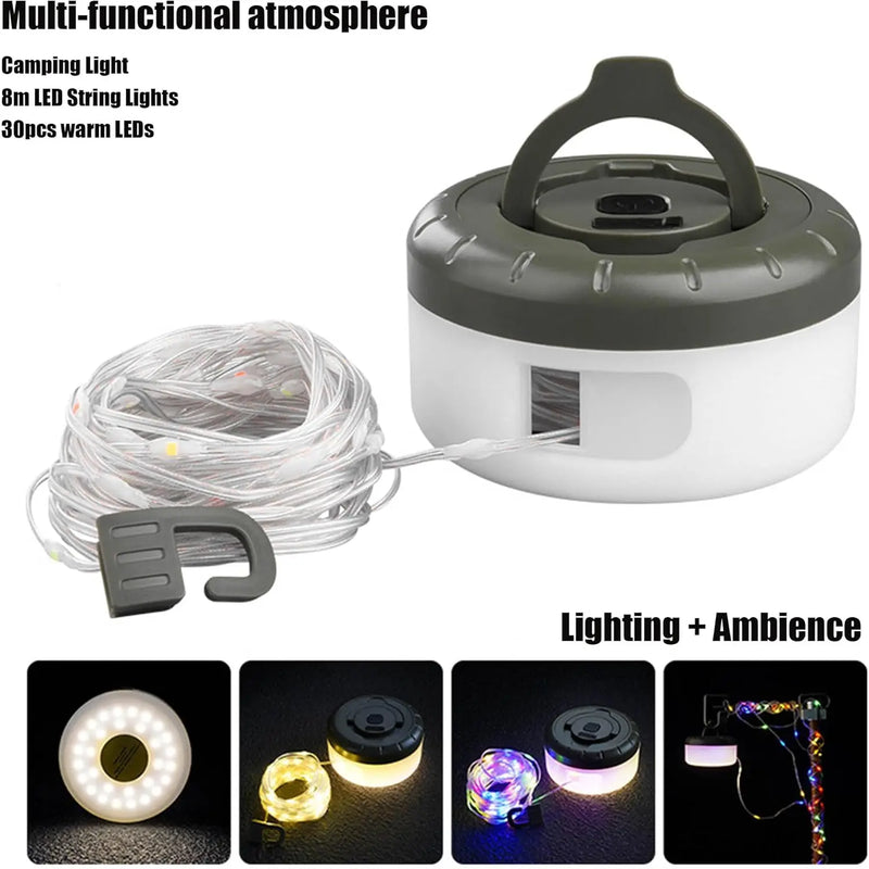 Laden Sie das Bild in Galerie -Viewer, An image of a   5 Lighting Modes Durable Portable Outdoor Hiking String Lights Waterproof Camping Lantern Lights