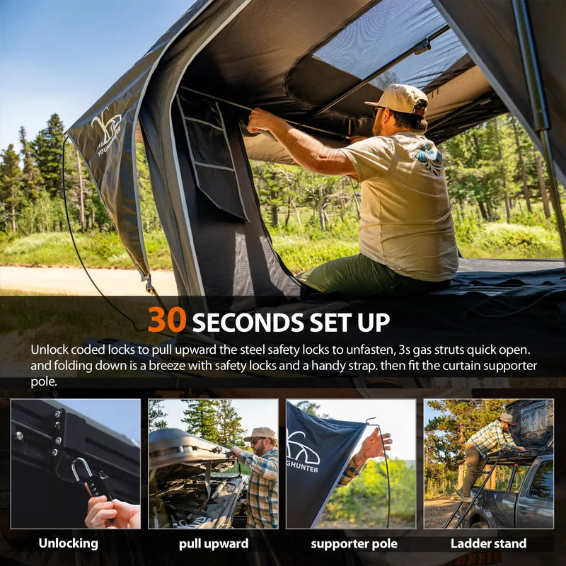 تحميل الصورة إلى عارض المعرض، An image of a   Car Rooftop Camper Overland 4WD SUV Aluminum Rollover Hard Shell Roof Top Tent