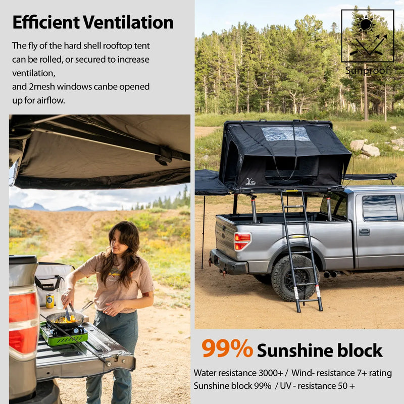 تحميل الصورة إلى عارض المعرض، An image of a   Car Rooftop Camper Overland 4WD SUV Aluminum Rollover Hard Shell Roof Top Tent