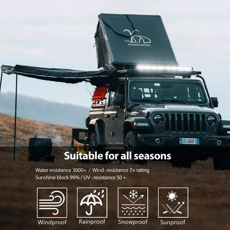 Load image into Gallery viewer, An image of a   Aluminium Triangle Hard Shell Rooftop Tent with Extra Large Rainfly