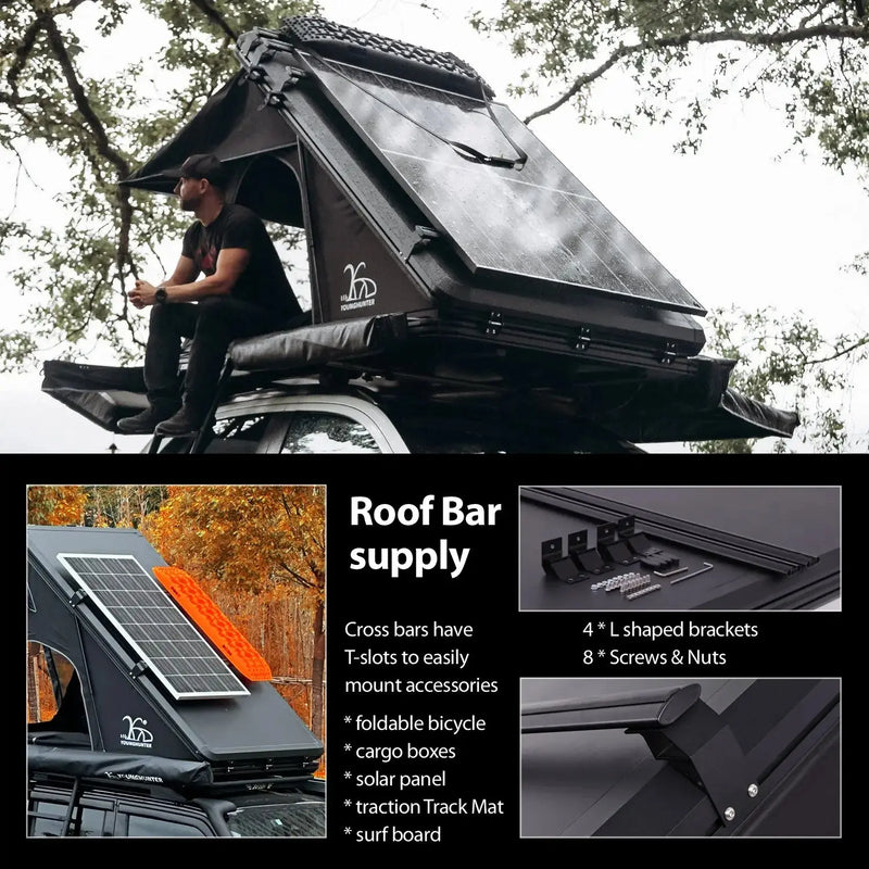 Load image into Gallery viewer, An image of a   Aluminium Triangle Hard Shell Rooftop Tent with Extra Large Rainfly
