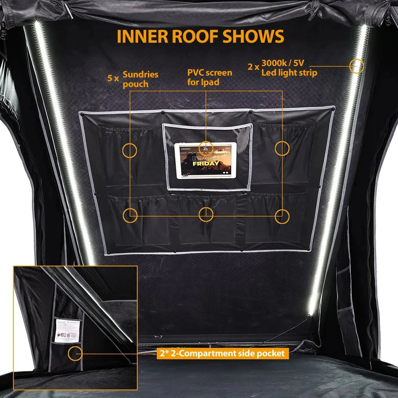 Load image into Gallery viewer, An image of a   Aluminium Triangle Hard Shell Rooftop Tent with Extra Large Rainfly