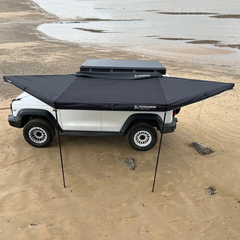 Load image into Gallery viewer, An image of a   Younghunter Camping 180 Degree Free Standing Fan tent SUV Car Side Awning With LED bars