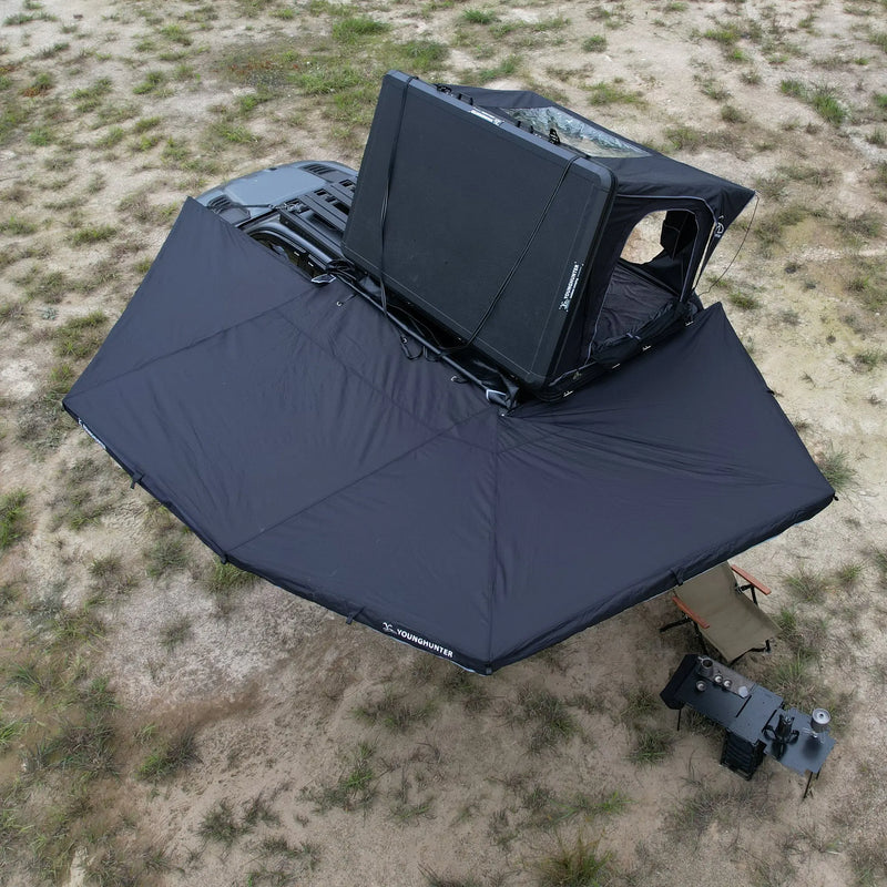 Chargez l'image dans la visionneuse de la galerie, An image of a   Younghunter Glamping Free Standing 360 Degree Large Foxwing SUV Roof Tent Car Side Awning With Light