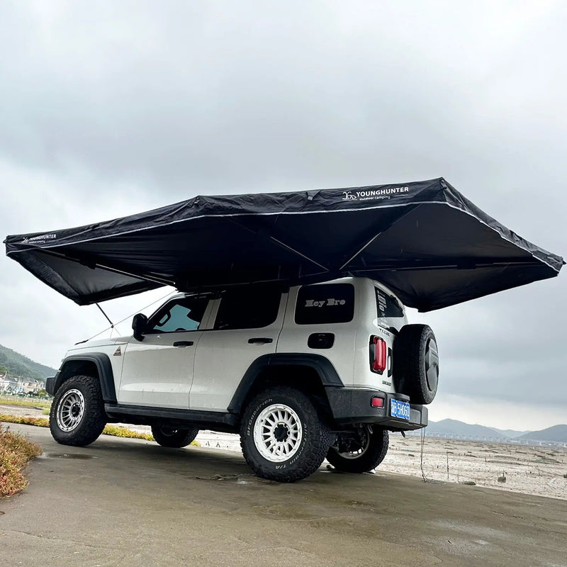 Chargez l'image dans la visionneuse de la galerie, An image of a   Younghunter Glamping Free Standing 360 Degree Large Foxwing SUV Roof Tent Car Side Awning With Light