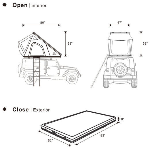 Carpa de techo rígida tipo pop-up triangular para camiones de camping 4x4