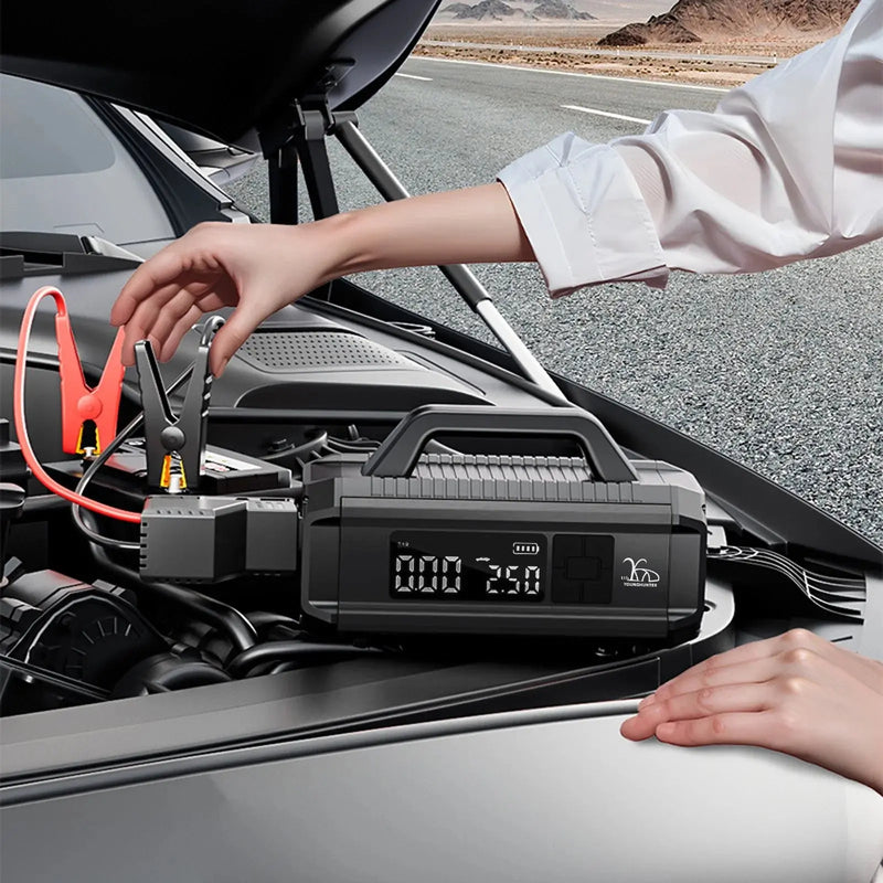 تحميل الصورة إلى عارض المعرض، An image of a   10 in 1 Multi Function Digital Car Emergency Battery Jump Starter With 10000 mAh Electric Tyre Air Inflator Pump For Cars
