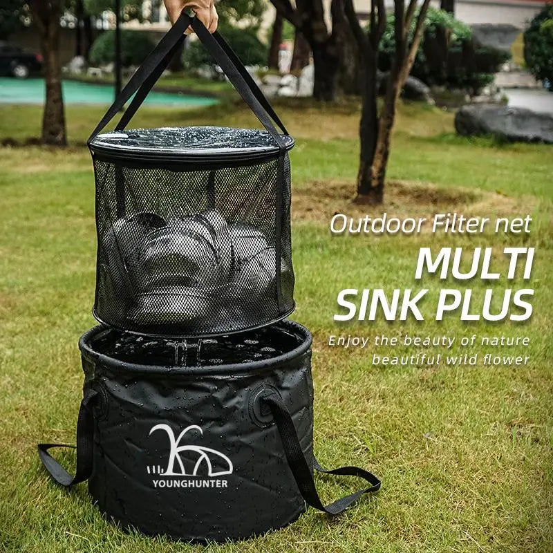 Cargue la imagen en el visor de la galería, An image of a   2 in 1 Folding Camping Washing Fishing Storage Basket Picnic Tote Water Bucket
