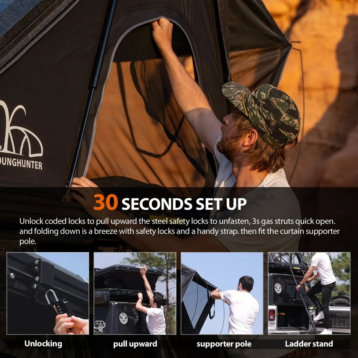 4x4 Camping car truck pop up triangle hardshell rooftop tent