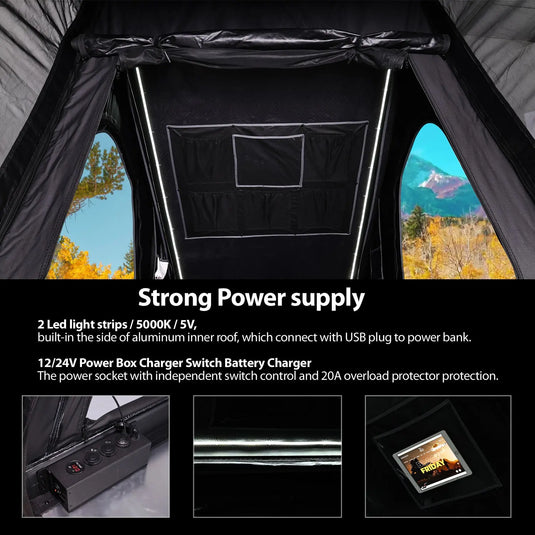 An image of a   4x4 Camping car truck pop up triangle hardshell rooftop tent