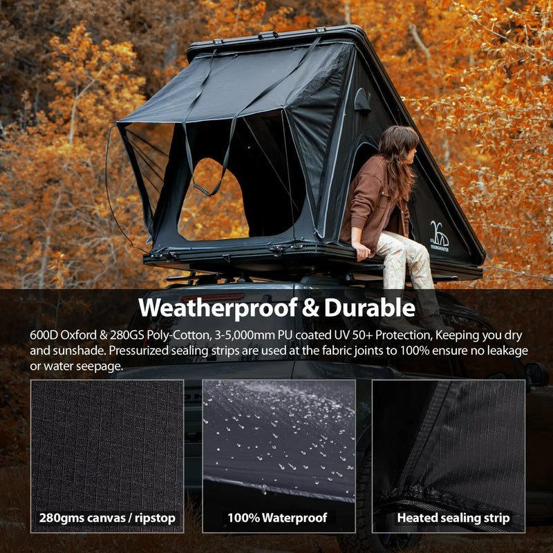 تحميل الصورة إلى عارض المعرض، An image of a   4x4 Camping car truck pop up triangle hardshell rooftop tent
