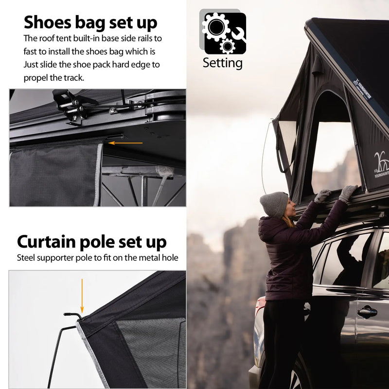 تحميل الصورة إلى عارض المعرض، An image of a   4x4 Camping car truck pop up triangle hardshell rooftop tent
