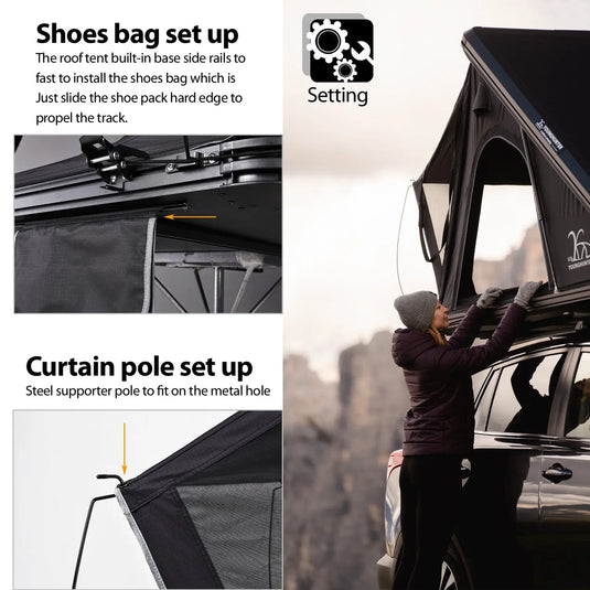 An image of a   4x4 Camping car truck pop up triangle hardshell rooftop tent