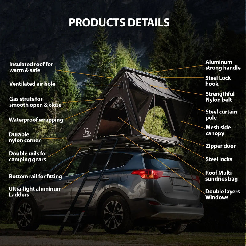 Load image into Gallery viewer, An image of a   4x4 Camping car truck pop up triangle hardshell rooftop tent
