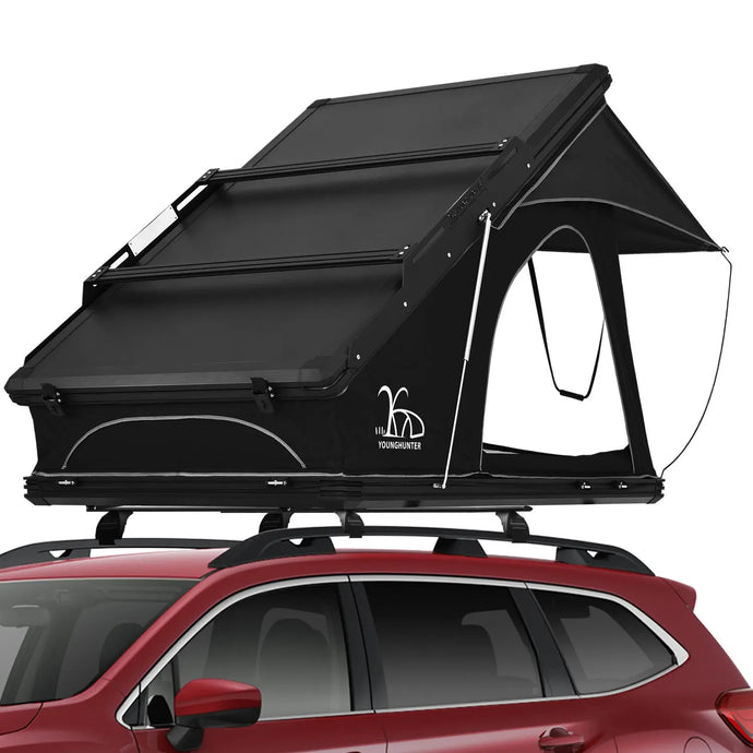 An image of a   Camping 4x4 Aluminum X shaped frame Max high ridge Triangle Roof Top Tent