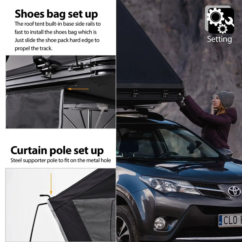 Load image into Gallery viewer, An image of a   Aluminium Triangle Hard Shell Rooftop Tent with Extra Large Rainfly
