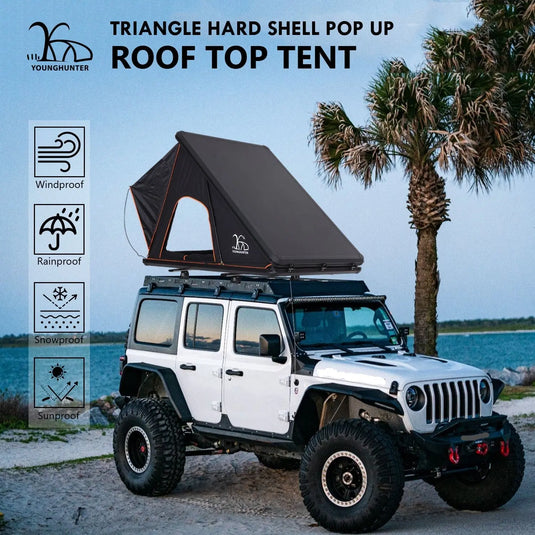 An image of a   Triangle Rtt Aluminum Hard Shell Car Fj Cruiser Roof Top Tent