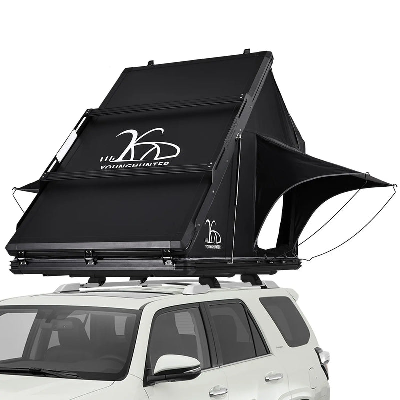 Load image into Gallery viewer, An image of a   Upgraded Camping SUV Triangle Aluminum Hard Shell Roof Top Tent with rainfly
