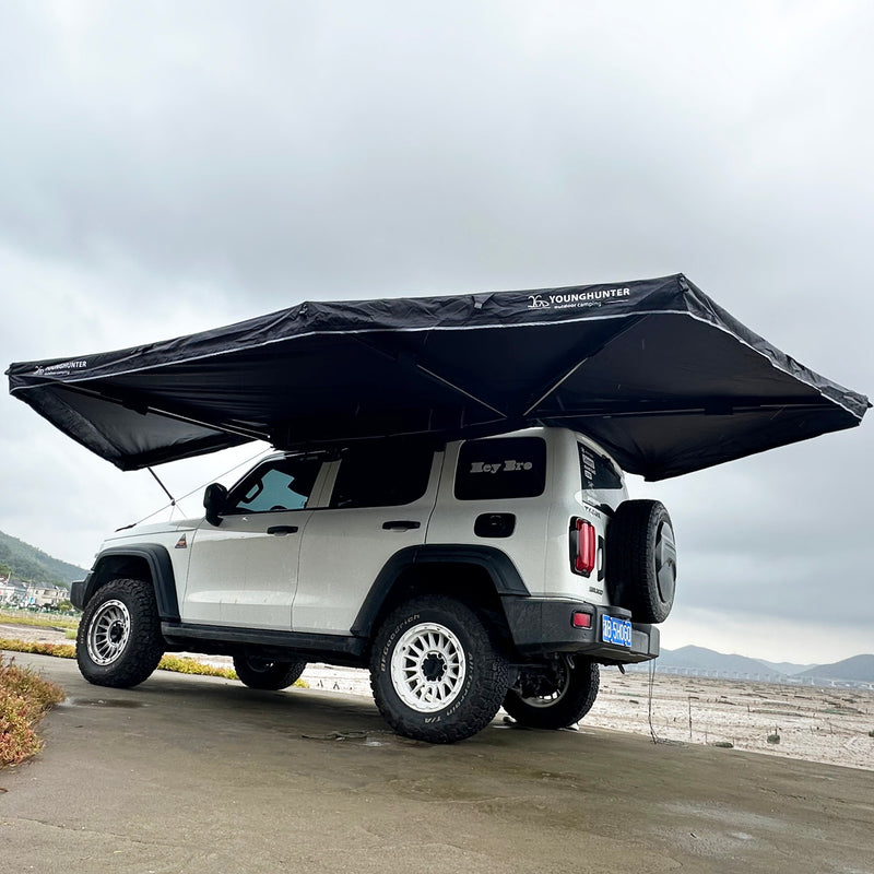 Load image into Gallery viewer, Younghunter Glamping Free Standing 360 Degree Large Foxwing SUV Roof Tent Car Side Awning With Light
