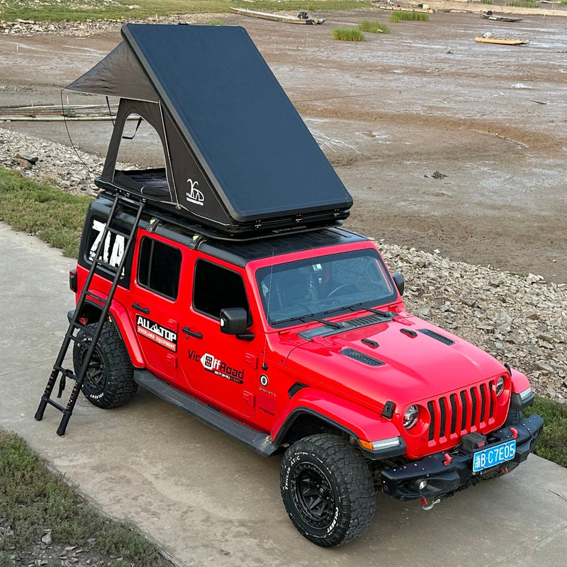 Load image into Gallery viewer, Aluminium Triangle Hard Shell Rooftop Tent with Extra Large Rainfly
